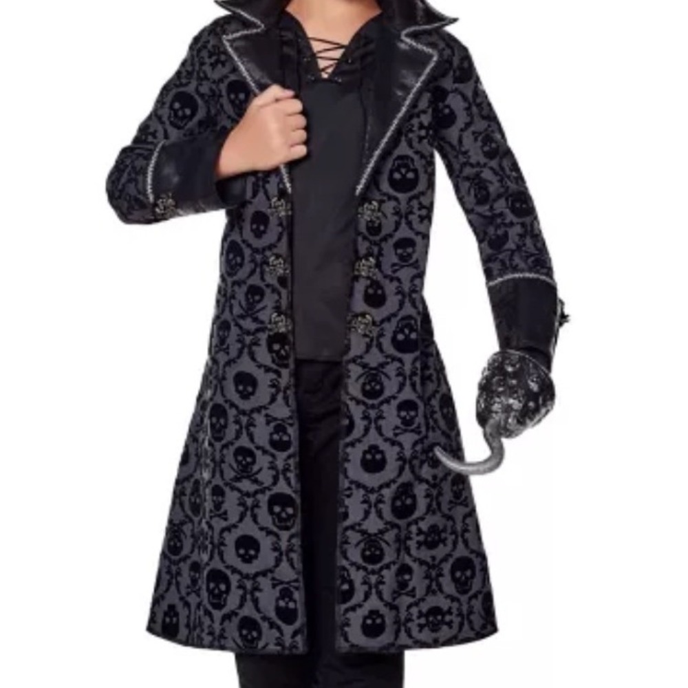 Spirit Halloween Kids Large High Seas Pirate Jacket Grey Black Skull Costume